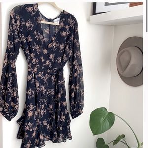 Navy and nude floral long sleeve dress